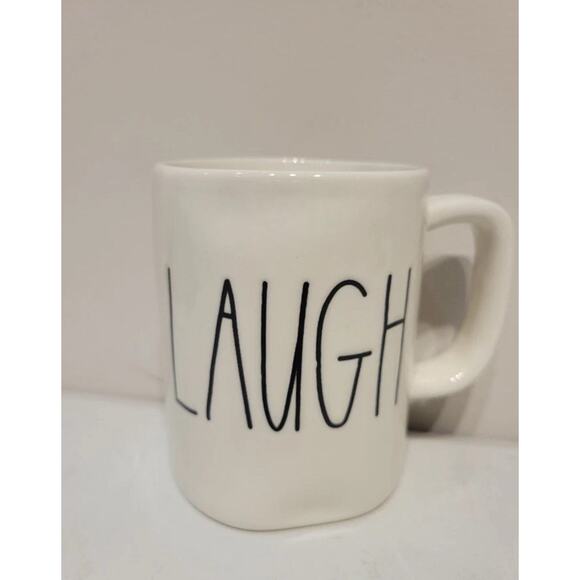 Rae Dunn by Magenta White Ceramic Coffee Mug "LAUGH" - Microwave Safe 16 oz - Picture 1 of 3